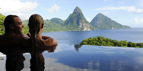 Couple in infinity pool at Jade Mountain St Lucia