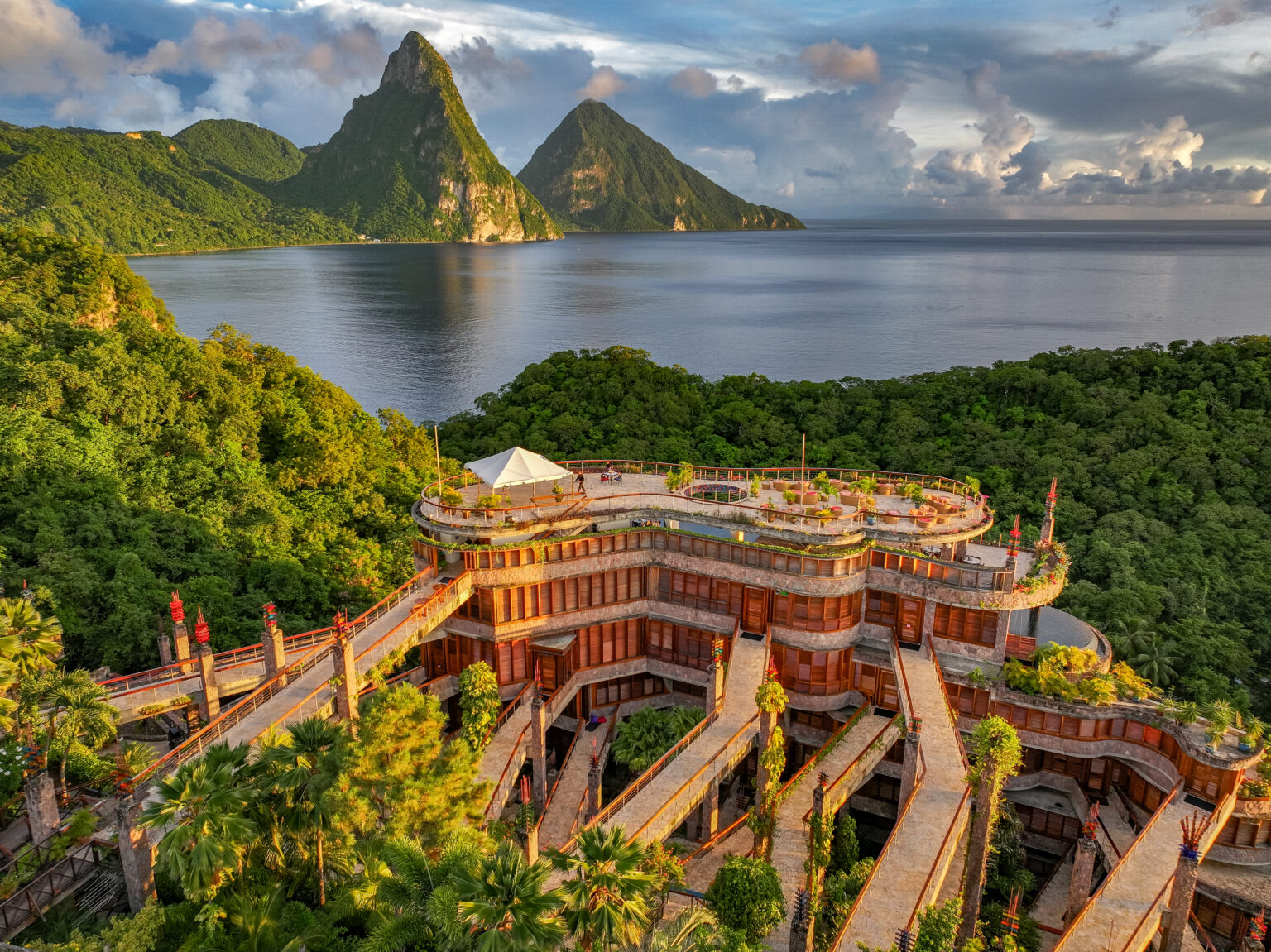 jade mountain aerial stairs and walk ways